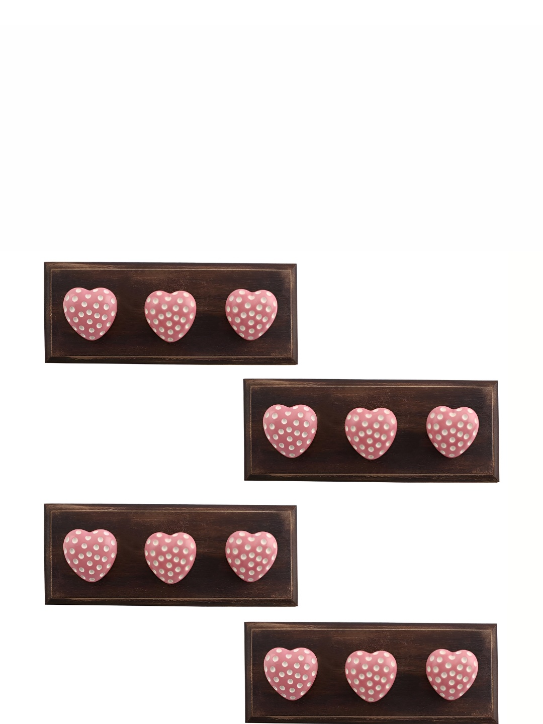 

Indianshelf 4-Pcs Pink & Cream Coloured Printed 3 Holder Wooden Wall Hooks