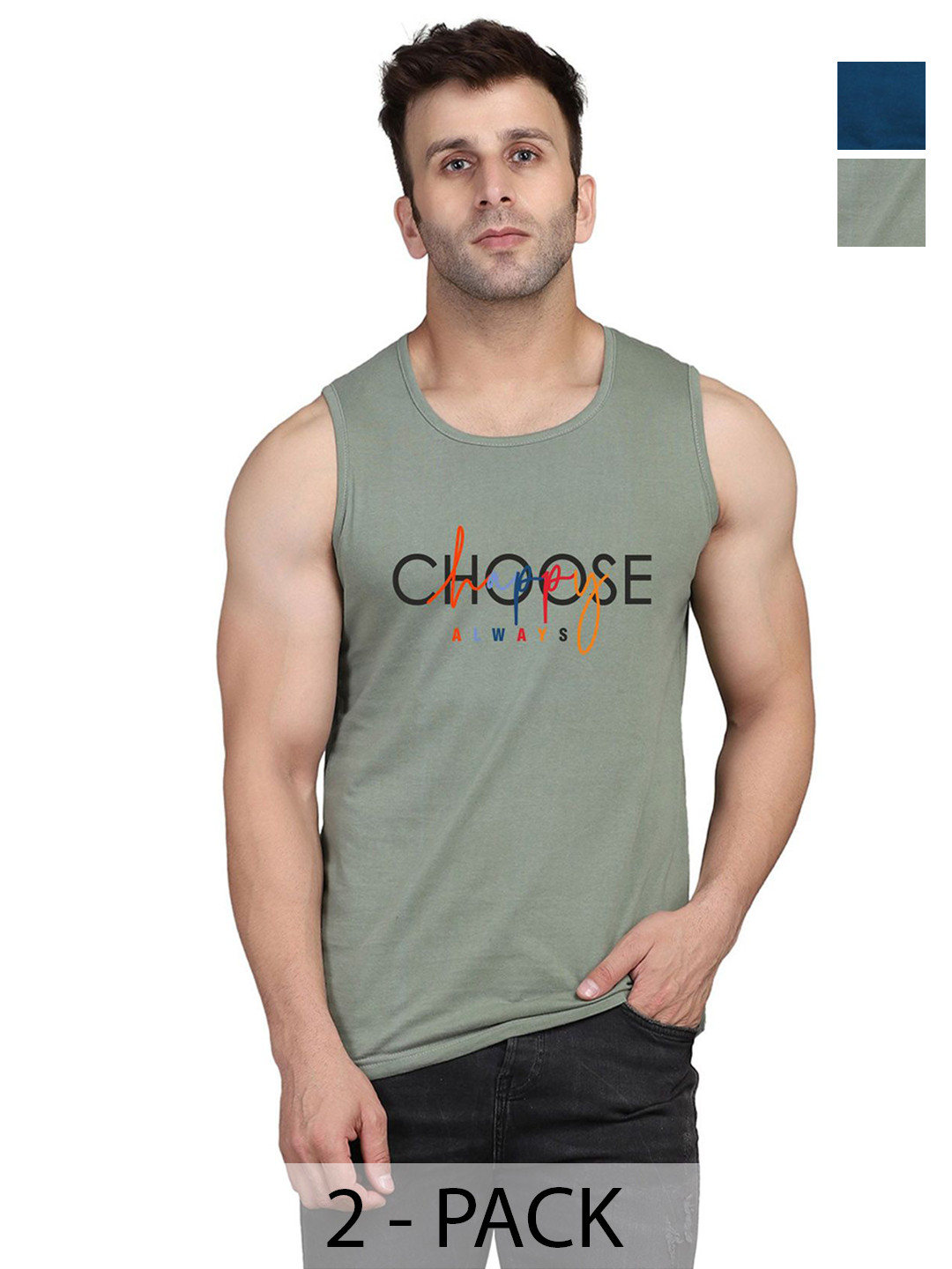 

SLOWLORIS Men Pack Of 2 Typography Printed Slim Fit T-shirt, Teal