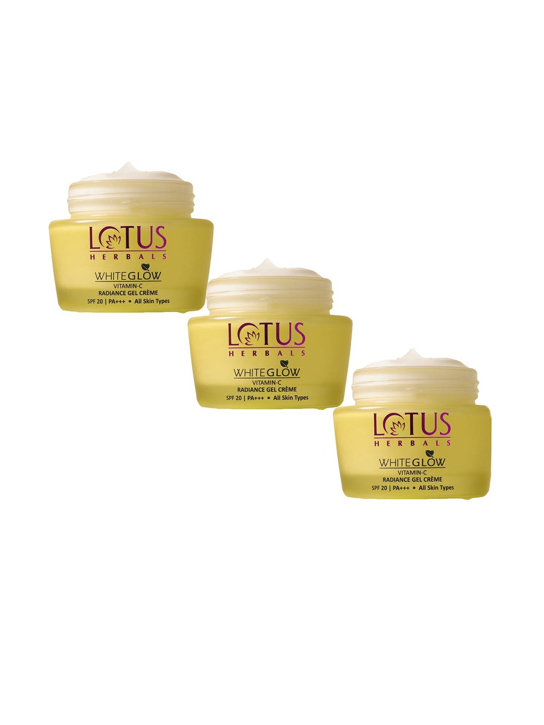 

Lotus Herbals Set Of 3 Whiteglow SPF20 PA+++ Vitamin C Radiance Gel Creme- 50g Each, Yellow