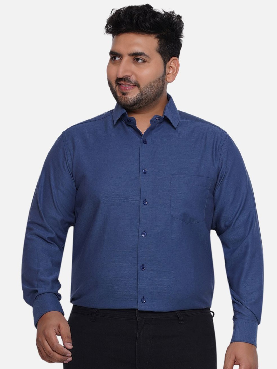 

Santonio Men Classic Spread Collar Solid Cotton Plus Size Formal Shirt, Blue