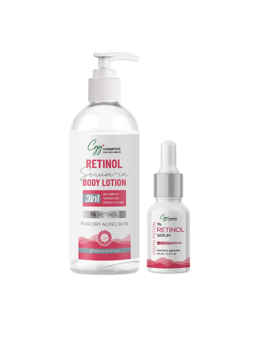 

CGG Cosmetics Combo Of Retinol Serum In Body Lotion 200 ml & 1% Retinol Serum 10 ml, Na