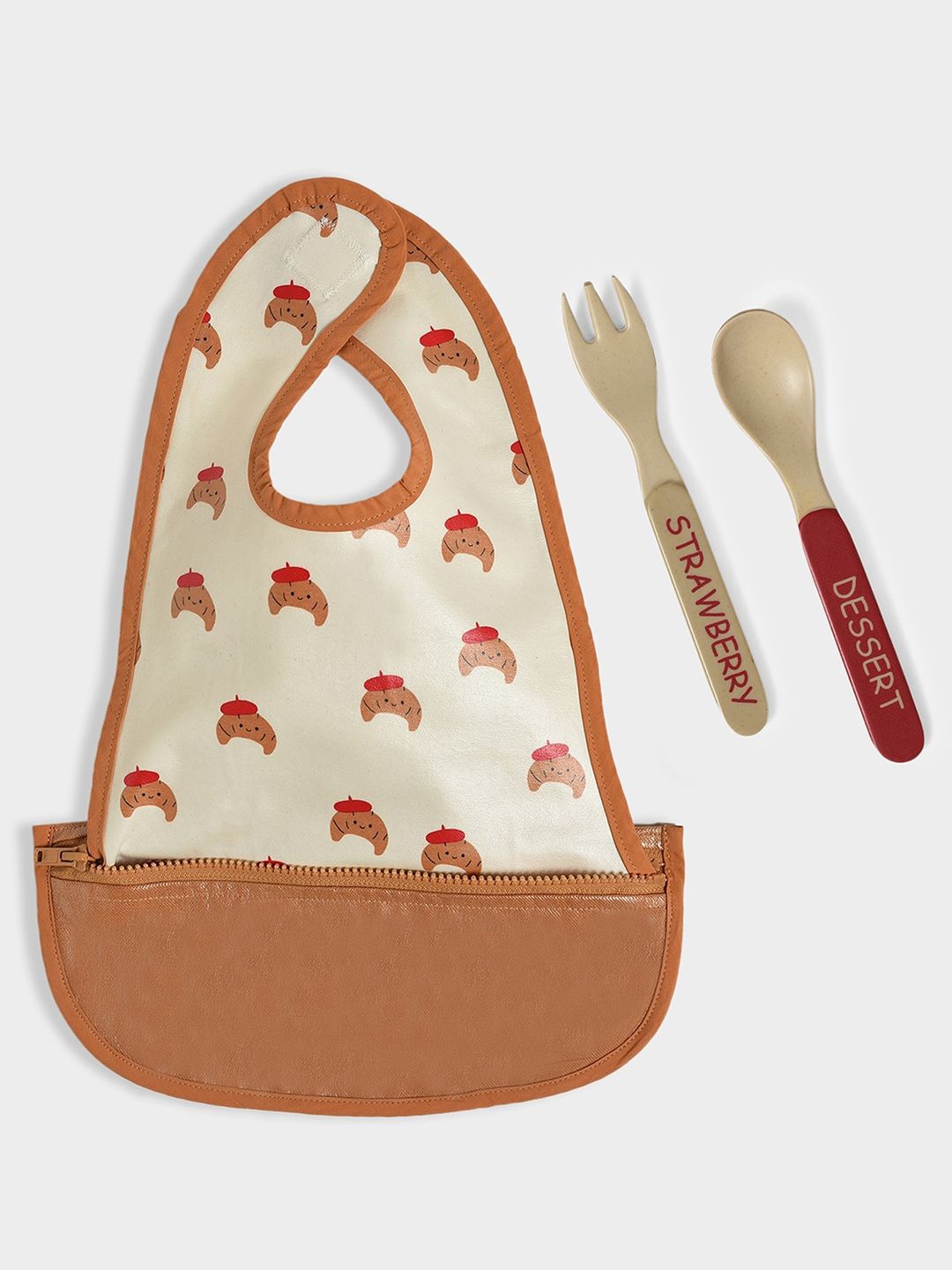 

MiArcus Pack Of 3 Printed Pure Cotton Bibs With Cutlery Set, Brown