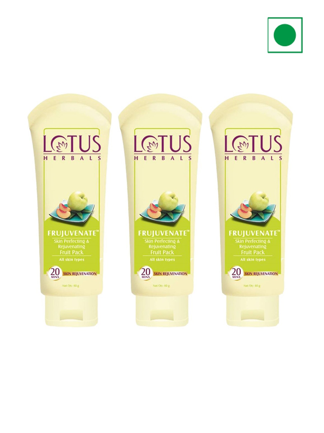 

Lotus Herbals Set Of 3 Frujuvenate Skin Perfecting & Rejuvenating Fruit Face Pack-60g Each, Cream