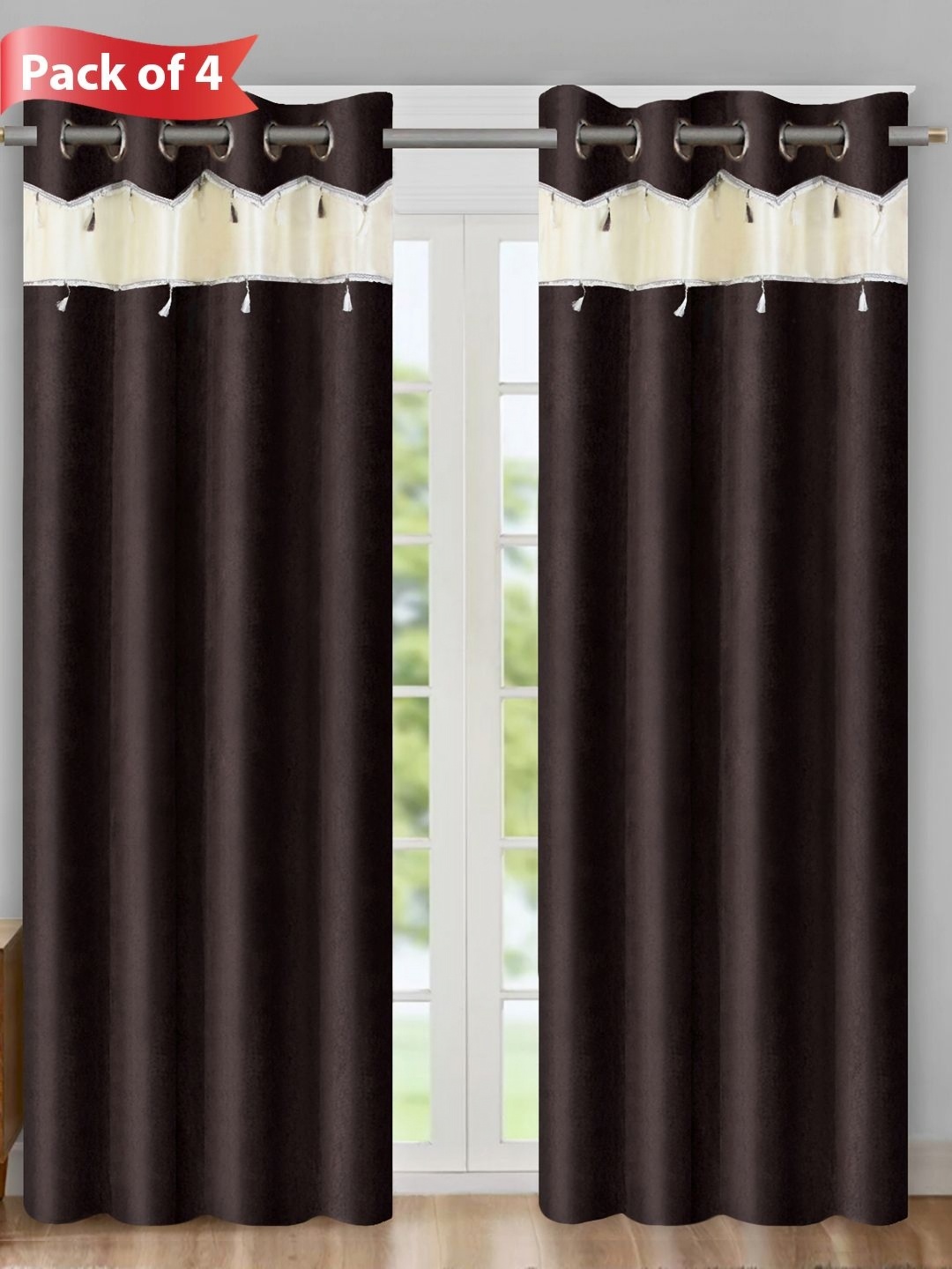 

Aura Brown & Cream Set of 4 Room Darkening Door Curtains