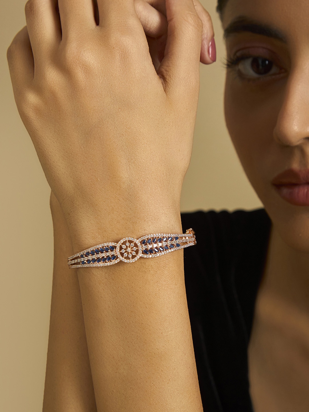 

Kushal's Fashion Jewellery Cubic Zirconia Rose Gold Plated Kada Bracelet