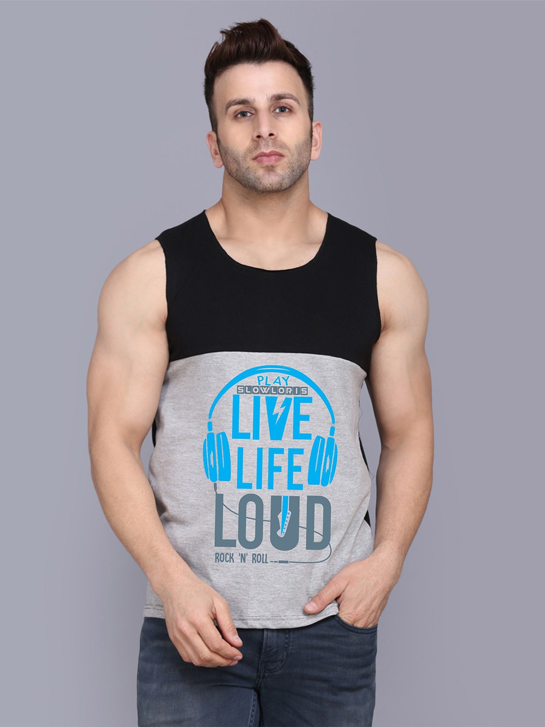 

SLOWLORIS Men Pack Of 2 Typography Printed Round Neck Cotton Slim Fit T-Shirts, Black