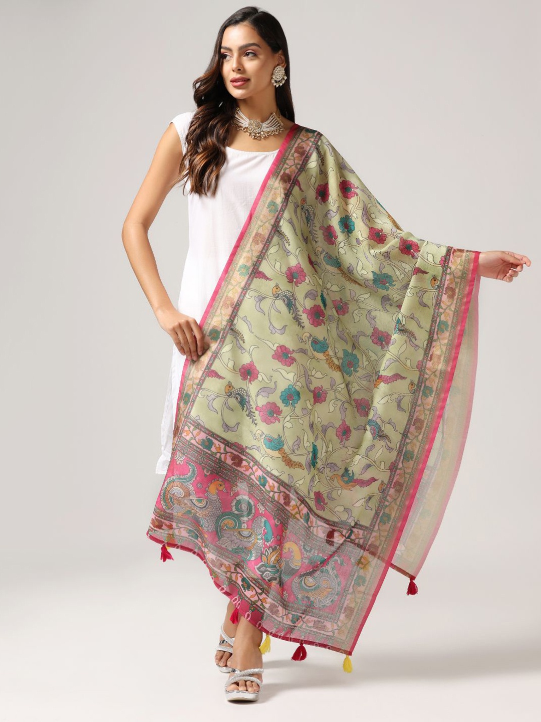 

Kaizen TEXO FAB Ethnic Motifs Printed Dupatta, Olive