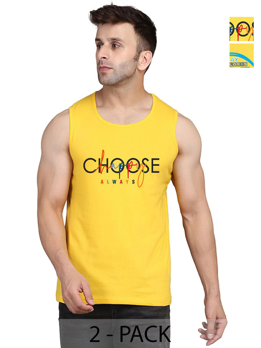 

SLOWLORIS Men Pack Of 2 Typography Printed Round Neck Cotton Slim Fit T-Shirts, Yellow