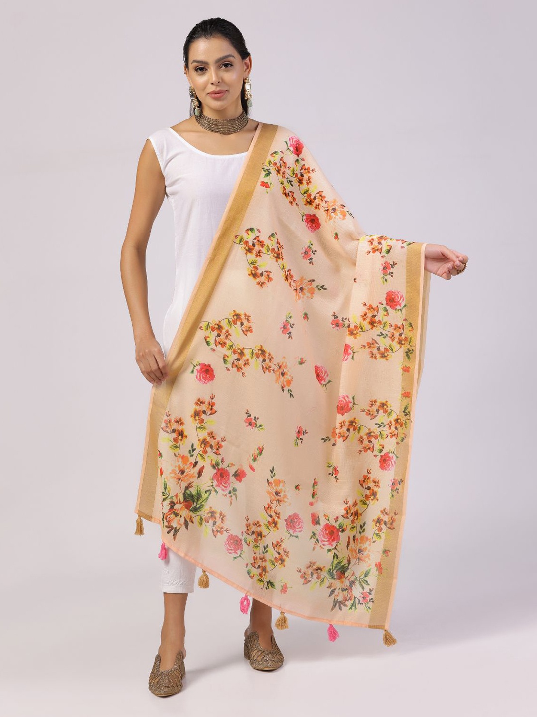 

Kaizen TEXO FAB Floral Printed Dupatta, Peach