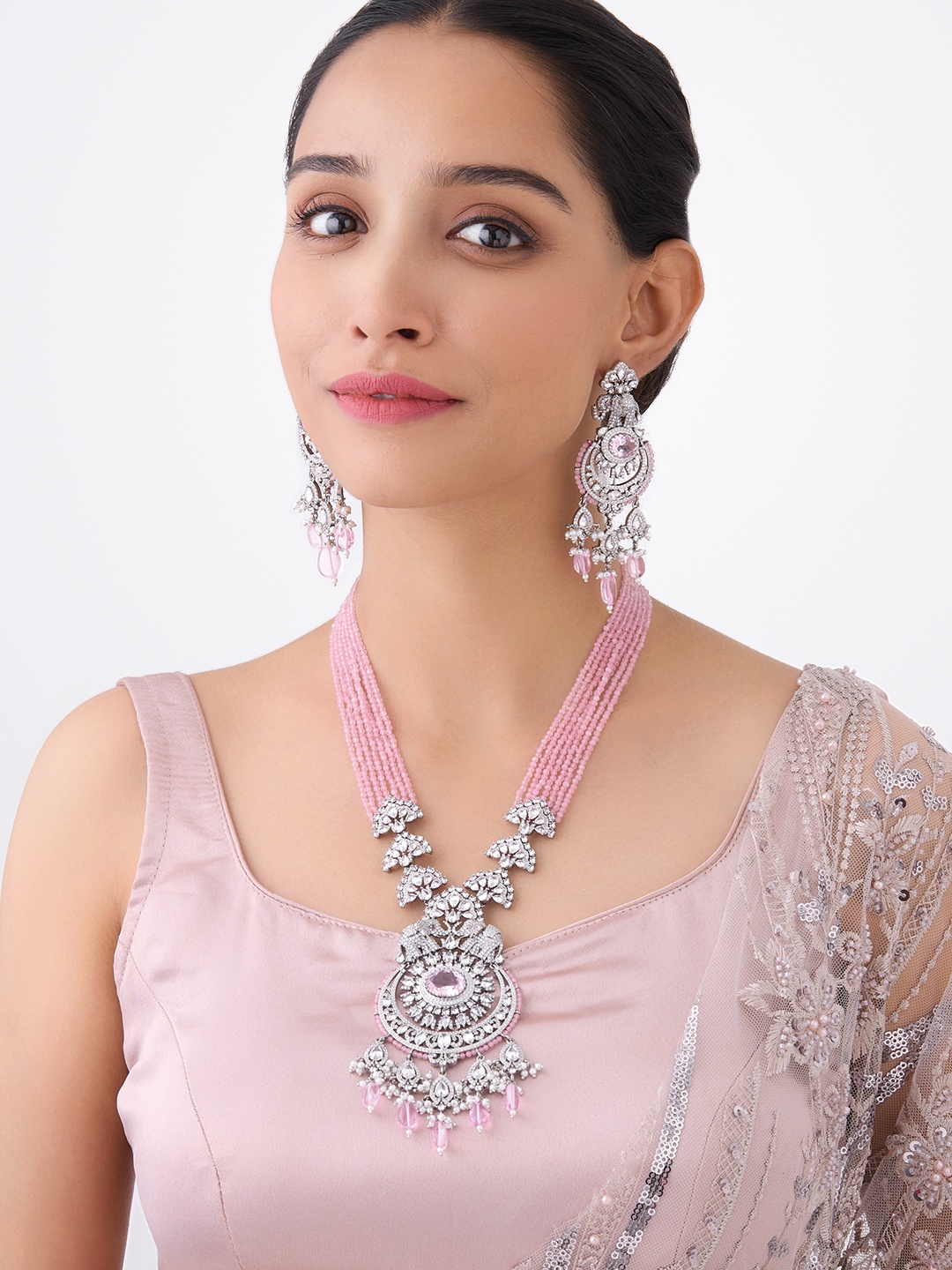 

Kushal's Fashion Jewellery Rhodium Plated Cubic Zirconia Studded Jewellery Set, Silver