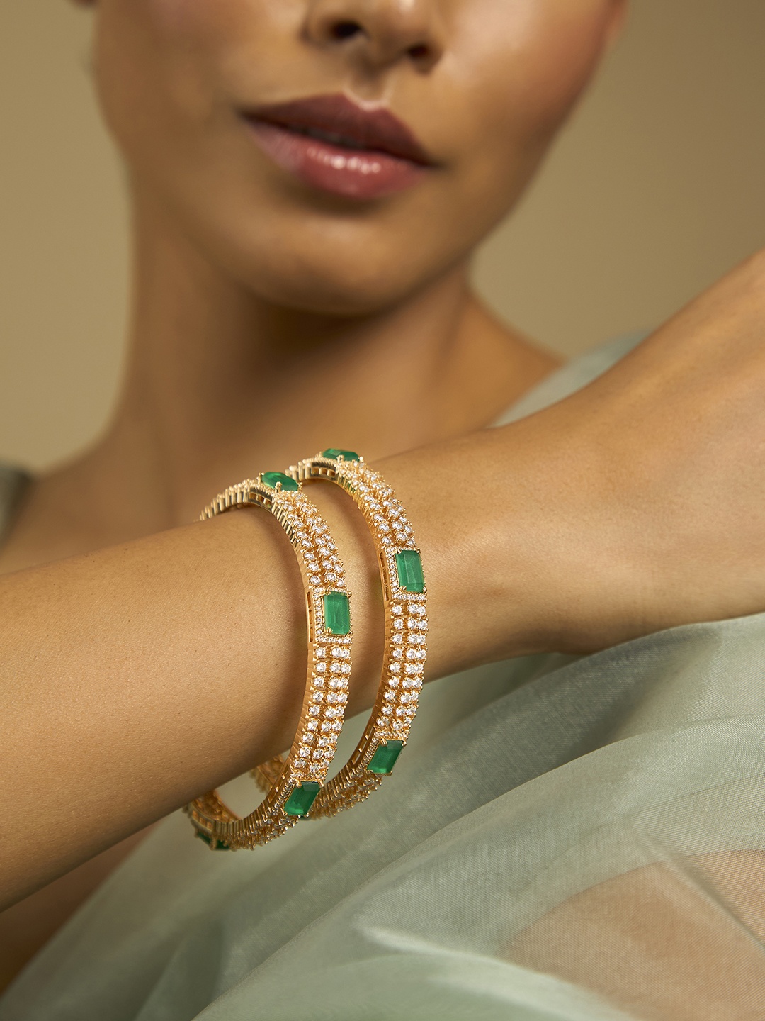 

Kushal's Fashion Jewellery Set Of 2 Gold-Plated Zircon Stone-Studded Bangles