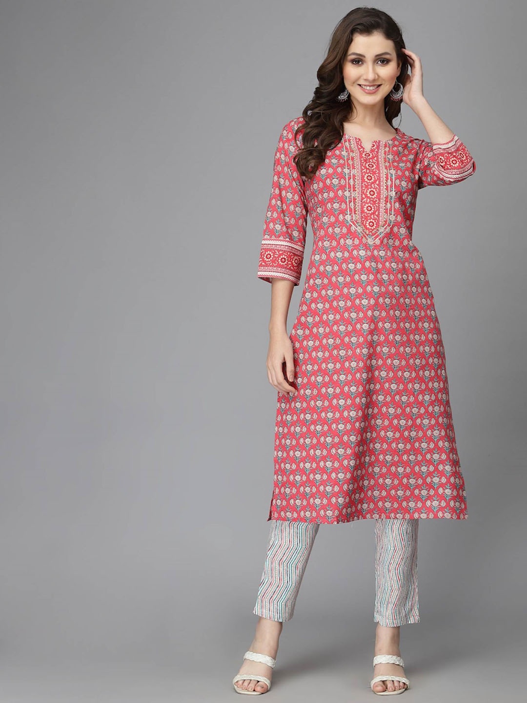 

Moktika Ethnic Motifs Printed Gotta Patti Pure Cotton Kurta With Trouser & Dupatta, Red