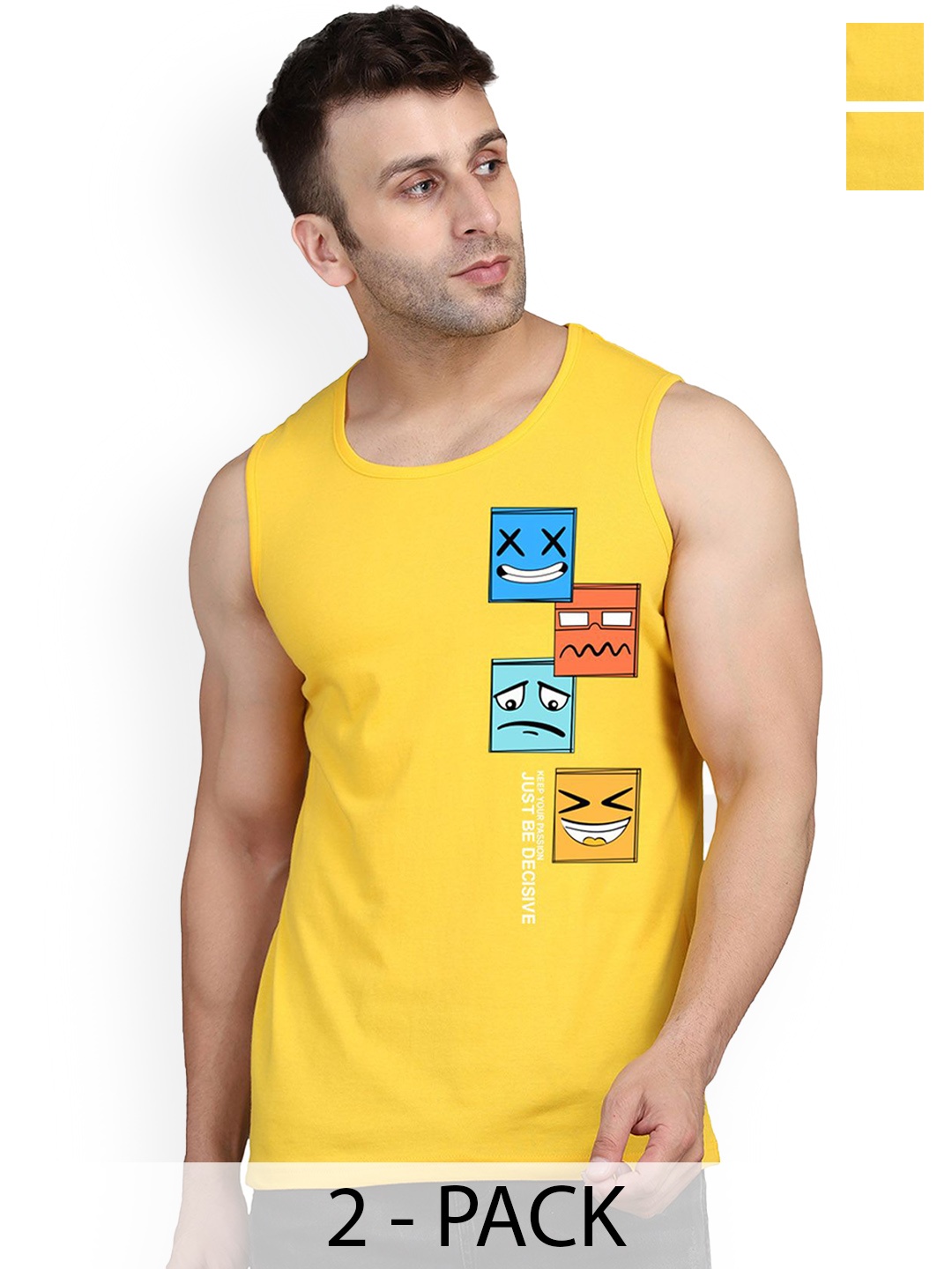 

SLOWLORIS Pack Of 2 Men Printed Innerwear Gym Vests, Yellow