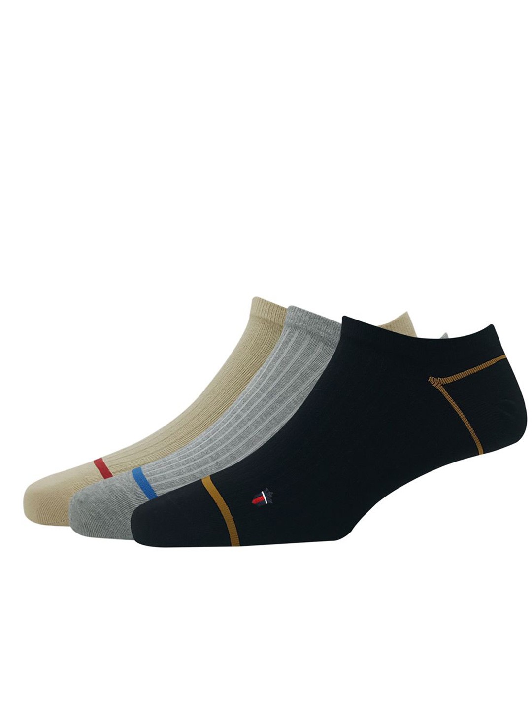 

Louis Philippe Men Pack Of 3 Striped Ankle-Length Socks, Beige