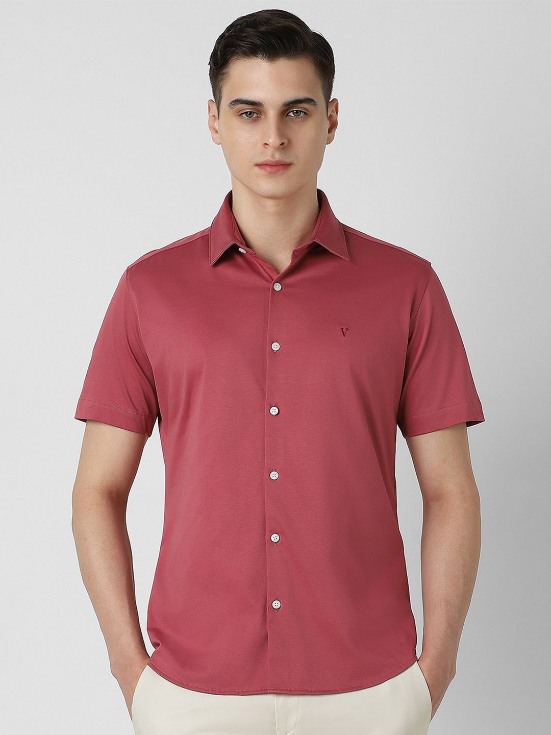 

Van Heusen Sport Men Spread Collar Solid Cotton Slim Fit Casual Shirt, Red