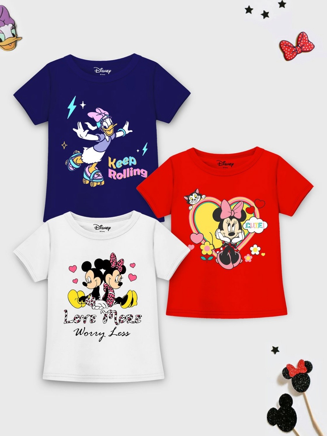 

YK Disney Girls 3 Printed Applique T-shirt, White