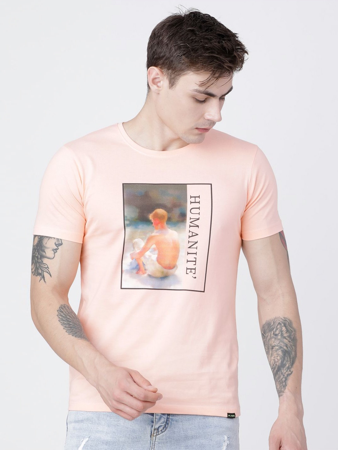 

HIGHLANDER Men Printed Applique Slim Fit T-shirt, Orange