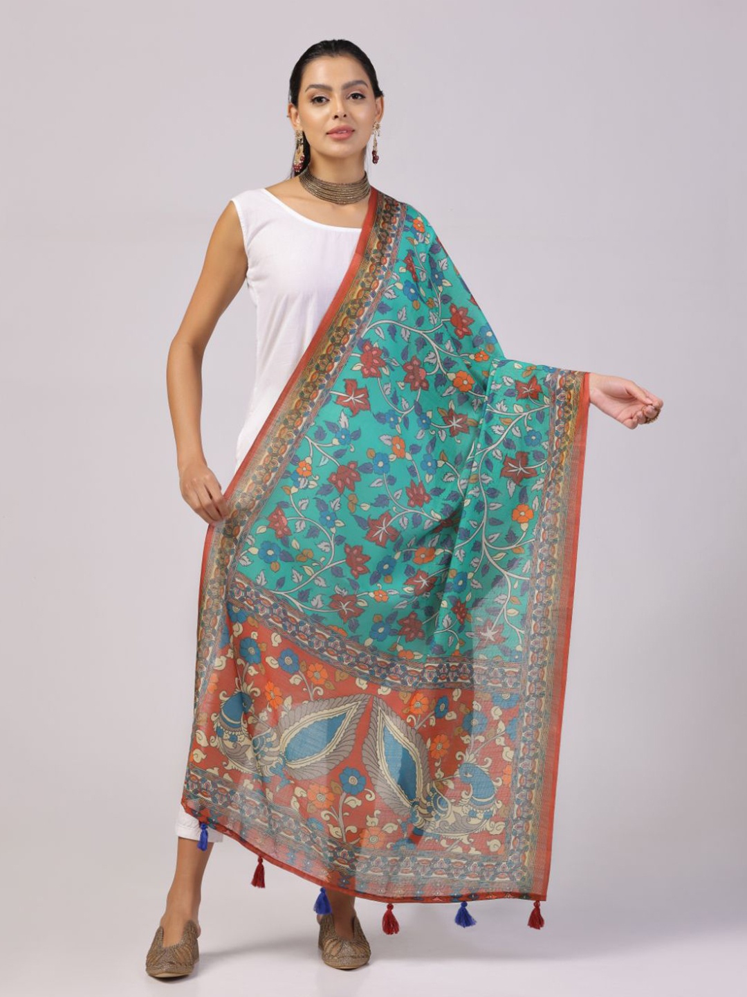 

Kaizen TEXO FAB Ethnic Motifs Printed Dupatta, Teal