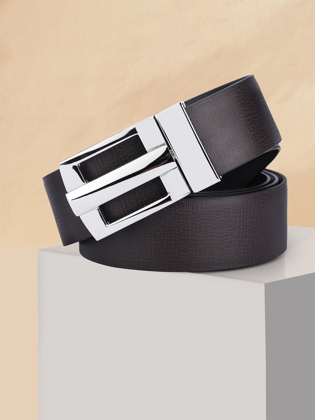 

WINSOME DEAL Men Push Pin Closure Textured Formal Belt, Brown