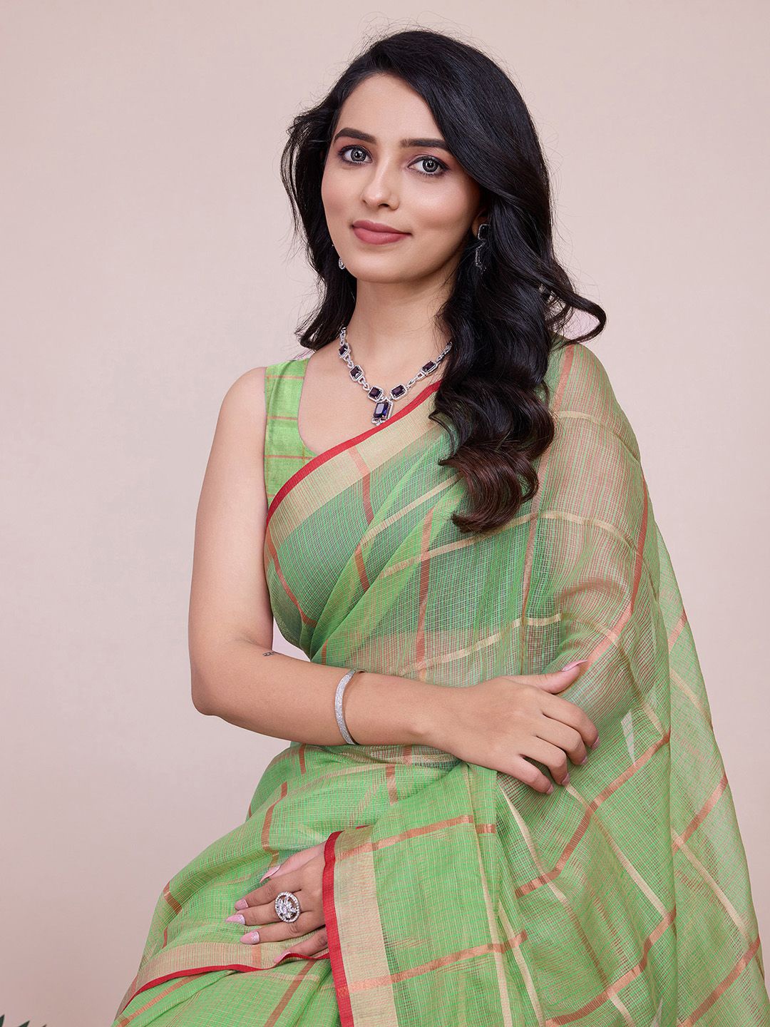 

KALINI Woven Design Zari Kota Saree, Green