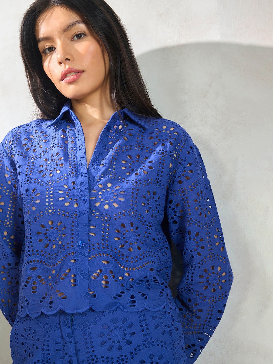 

Virgio Women Boxy Floral Semi Sheer Printed Casual Shirt, Purple
