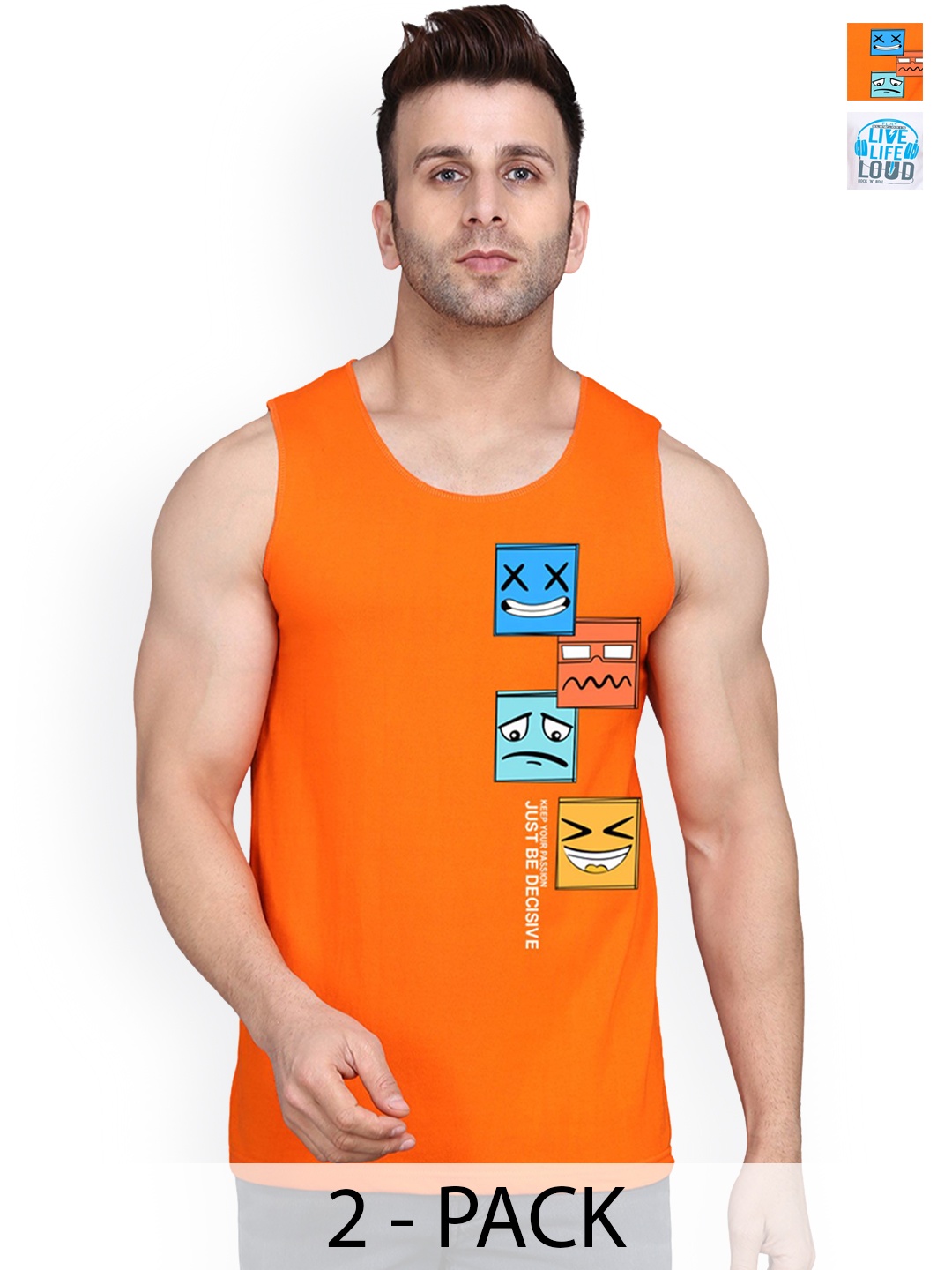 

SLOWLORIS Pack Of 2 Printed Gym Innerwear Vests, White