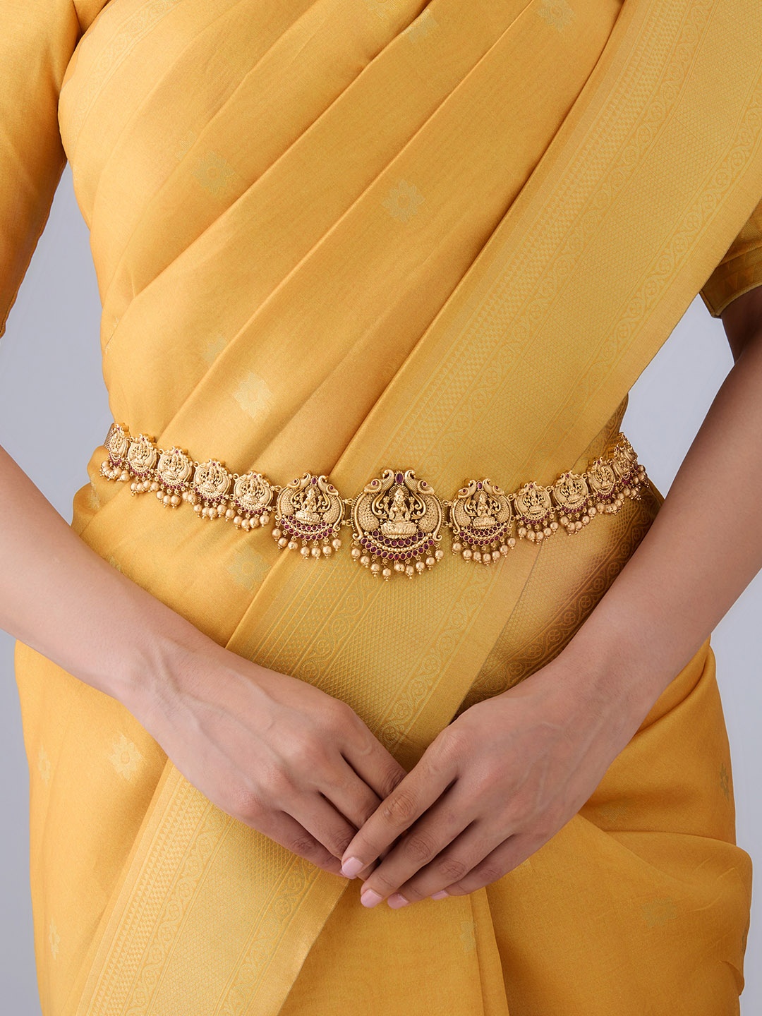 

Kushal's Fashion Jewellery Gold-Plated Stone Studded & Beaded Antique Kamarbandh