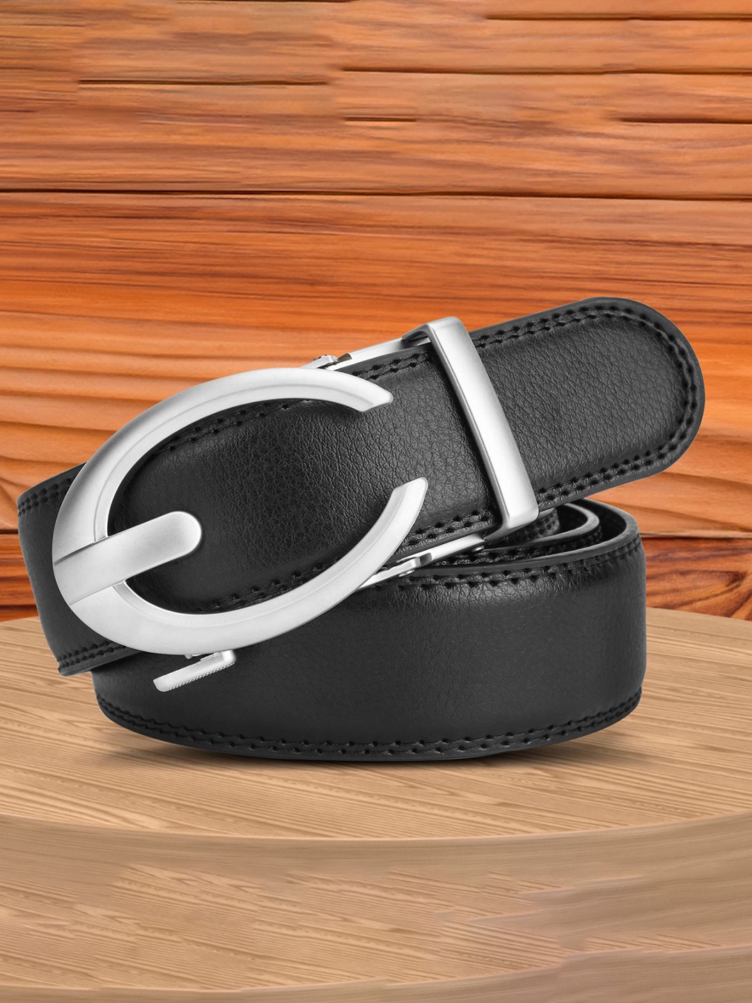 

WINSOME DEAL Men Textured Slider Buckle Closure Formal Belt, Black