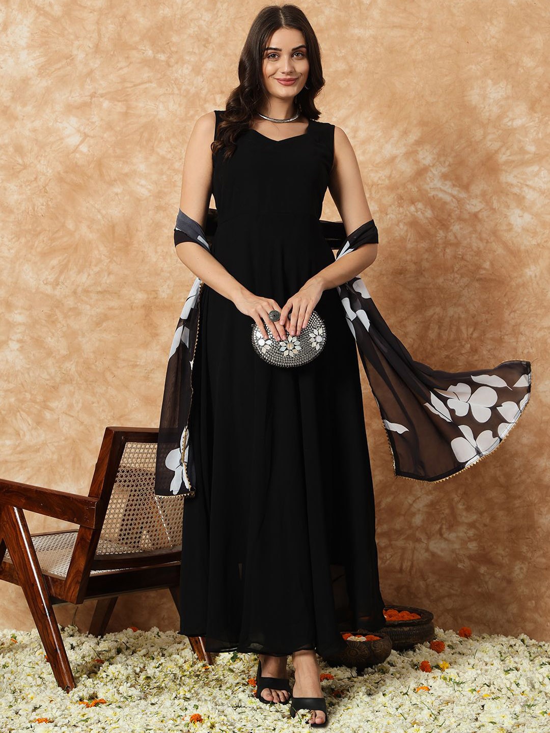 

KALINI Women Regular Kurta with Trousers & With Dupatta, Black