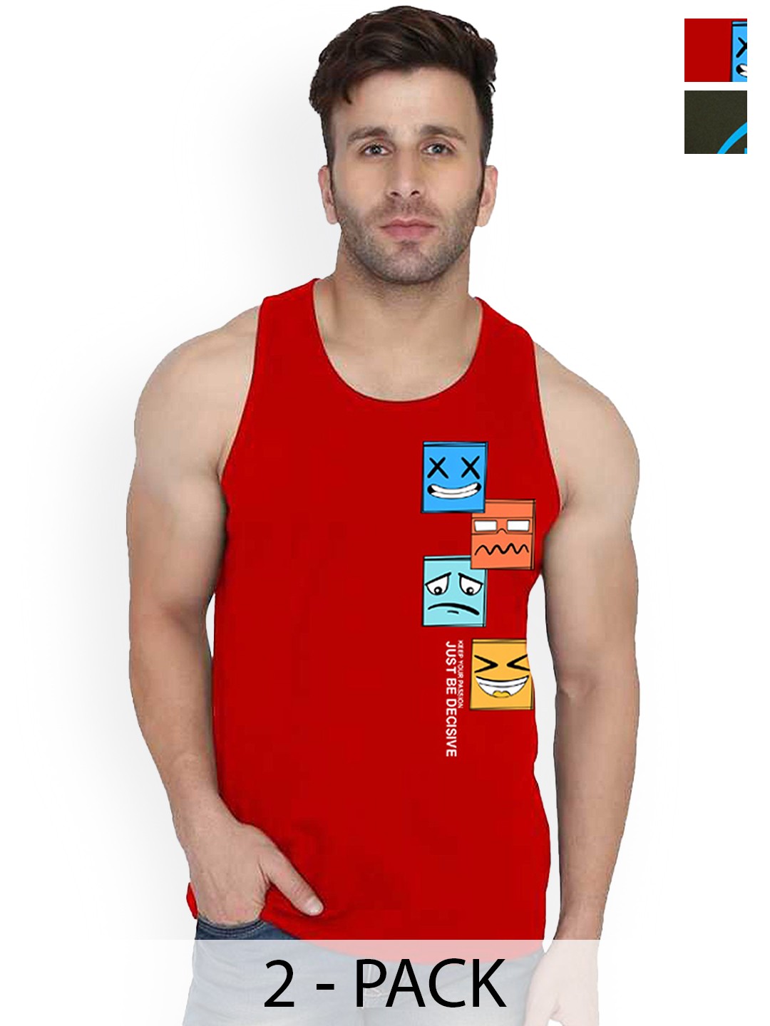 

SLOWLORIS Pack Of 2 Men Printed Innerwear Gym Vests, Olive