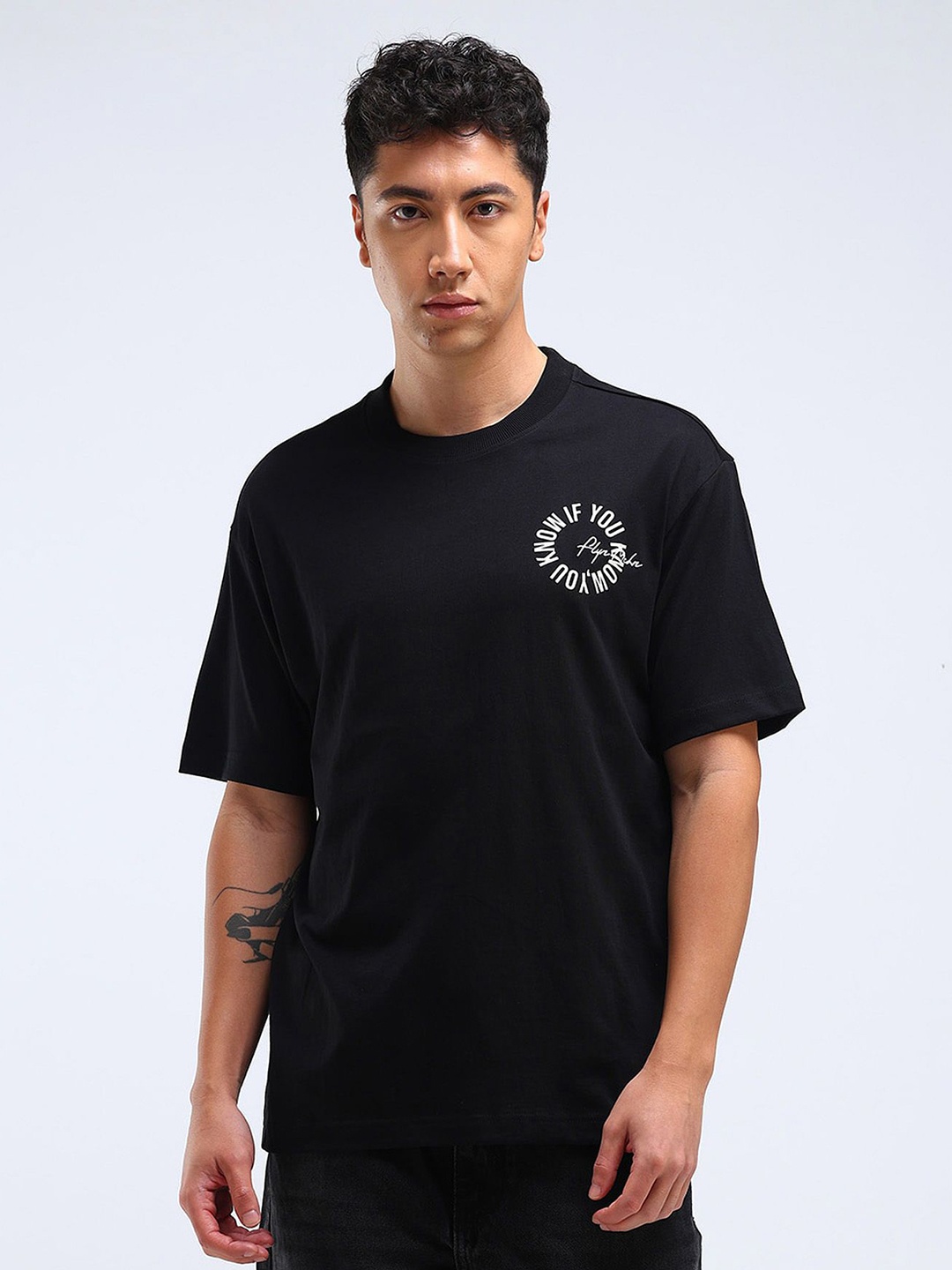 

Flying Machine Men Typography Printed Applique T-shirt, Black
