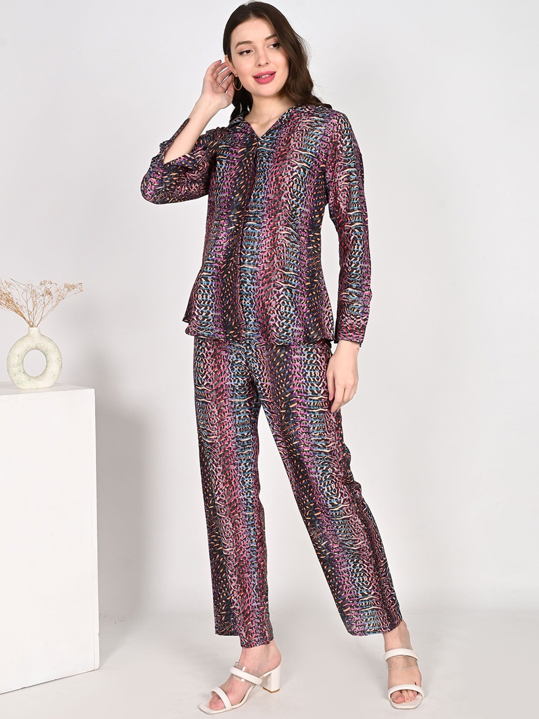 

aaivan Printed Top With Trousers Co-Ords, Black