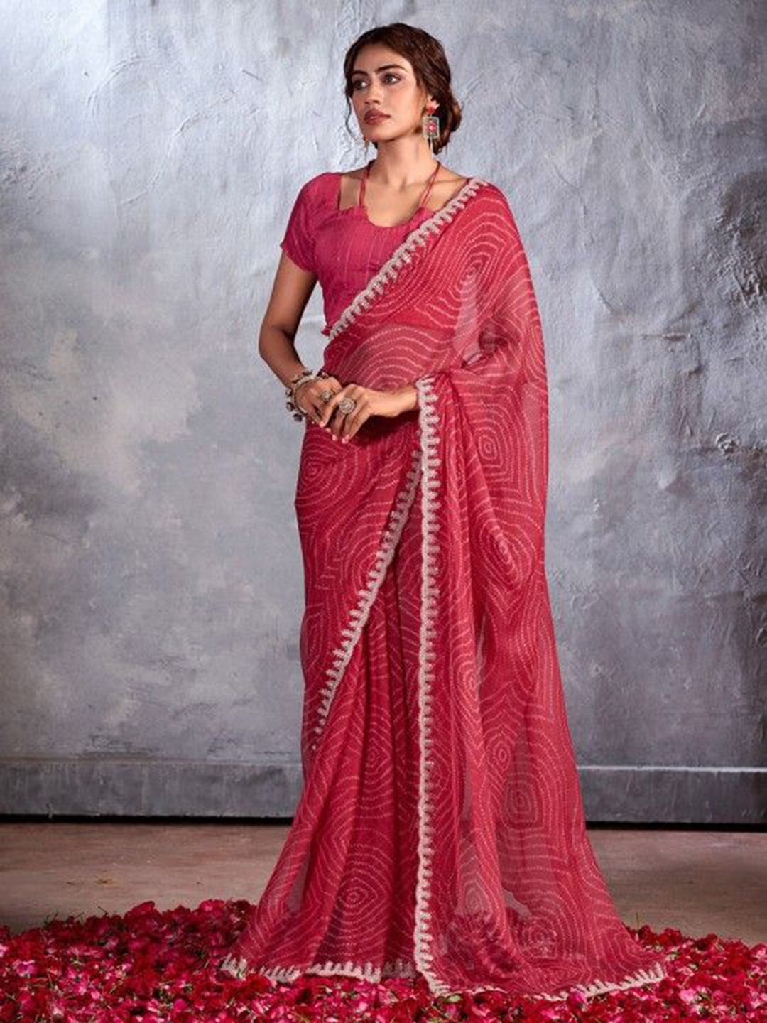 

MySilkLove Bandhani Pure Georgette Saree, Pink