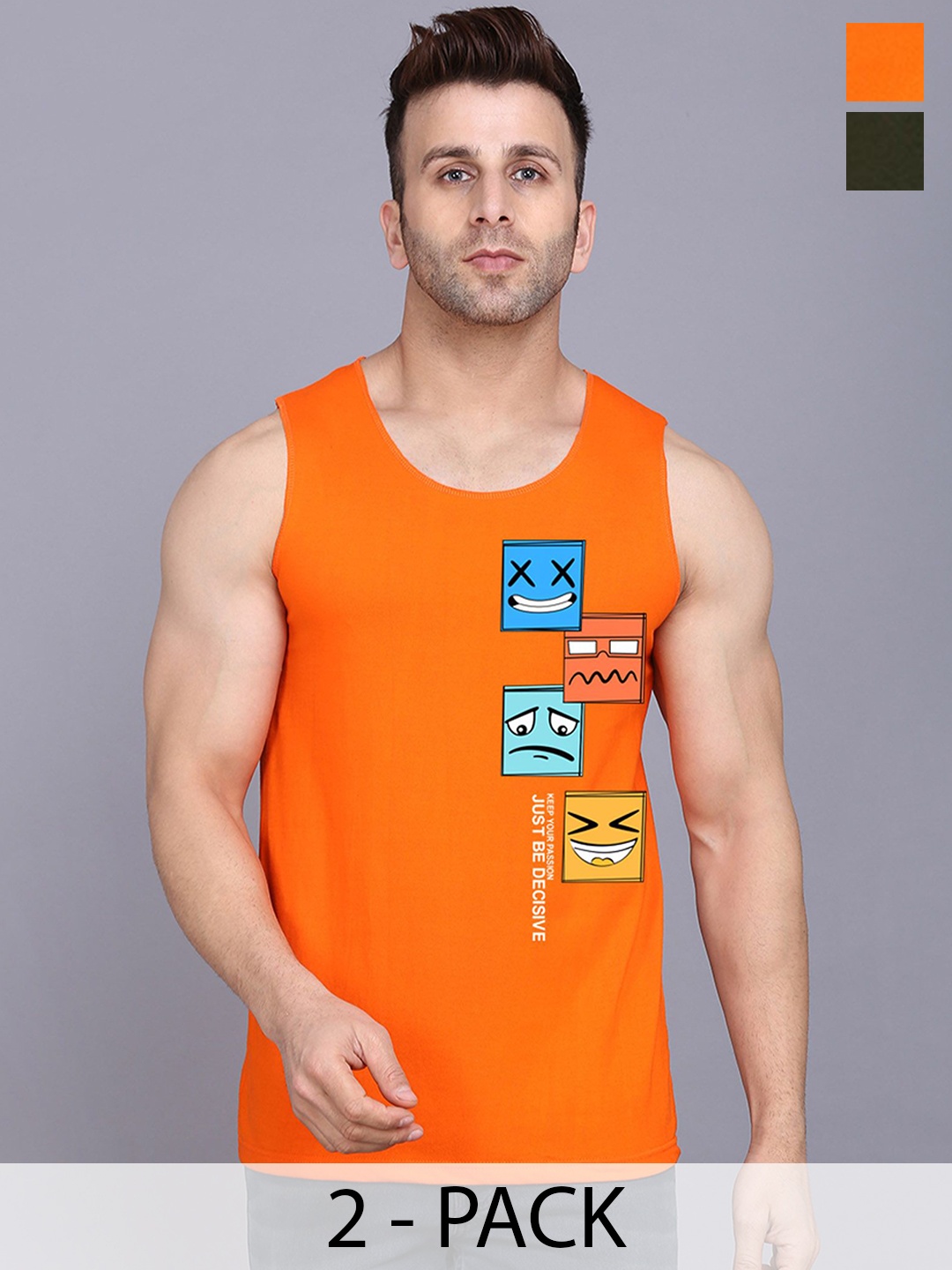 

SLOWLORIS Pack Of 2 Printed Gym Innerwear Vests, Olive