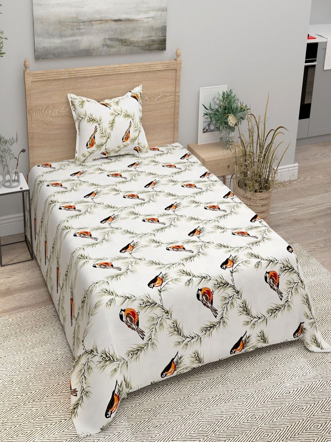 

Bombay Spreads Orange Ethnic Motifs 144 TC Pure Cotton Single Bedsheet with 1 Pillow Cover