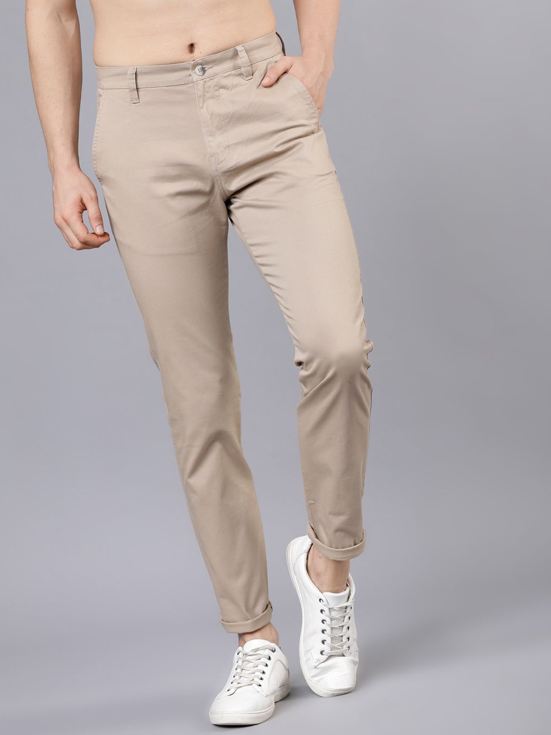 

HIGHLANDER Men Mid-Rise Slim Fit Chinos Trousers, Beige