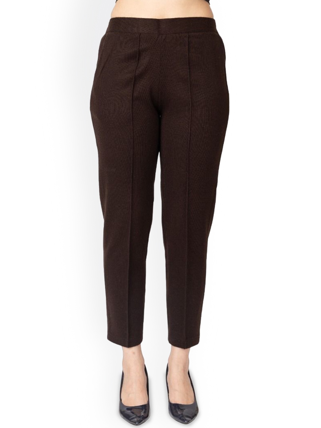 

TWENTY ME Women Comfort High-Rise Easy Wash Trousers, Brown