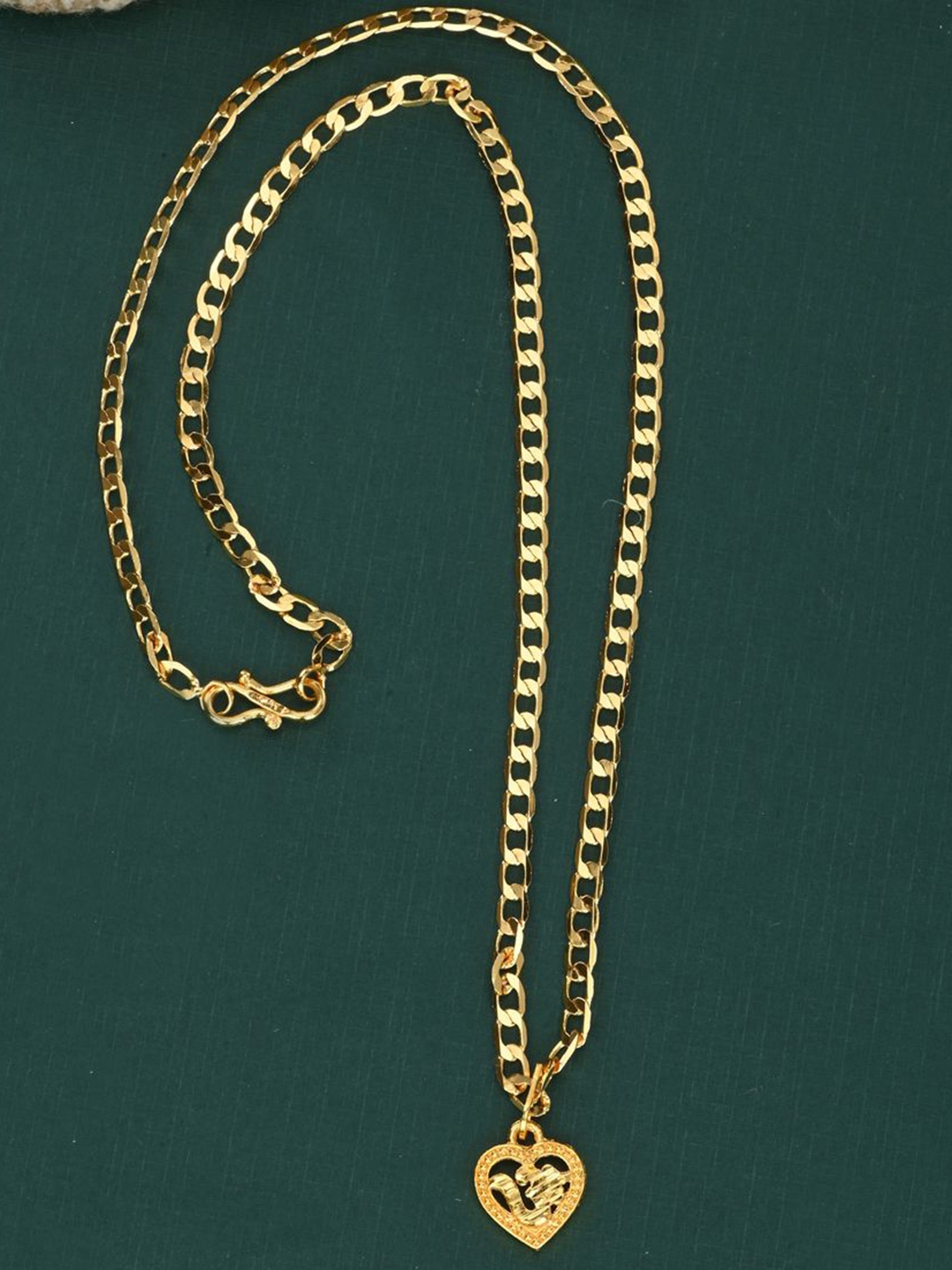 

AanyaCentric Gold-Plated Heart Shaped Brass Pendant & Chain