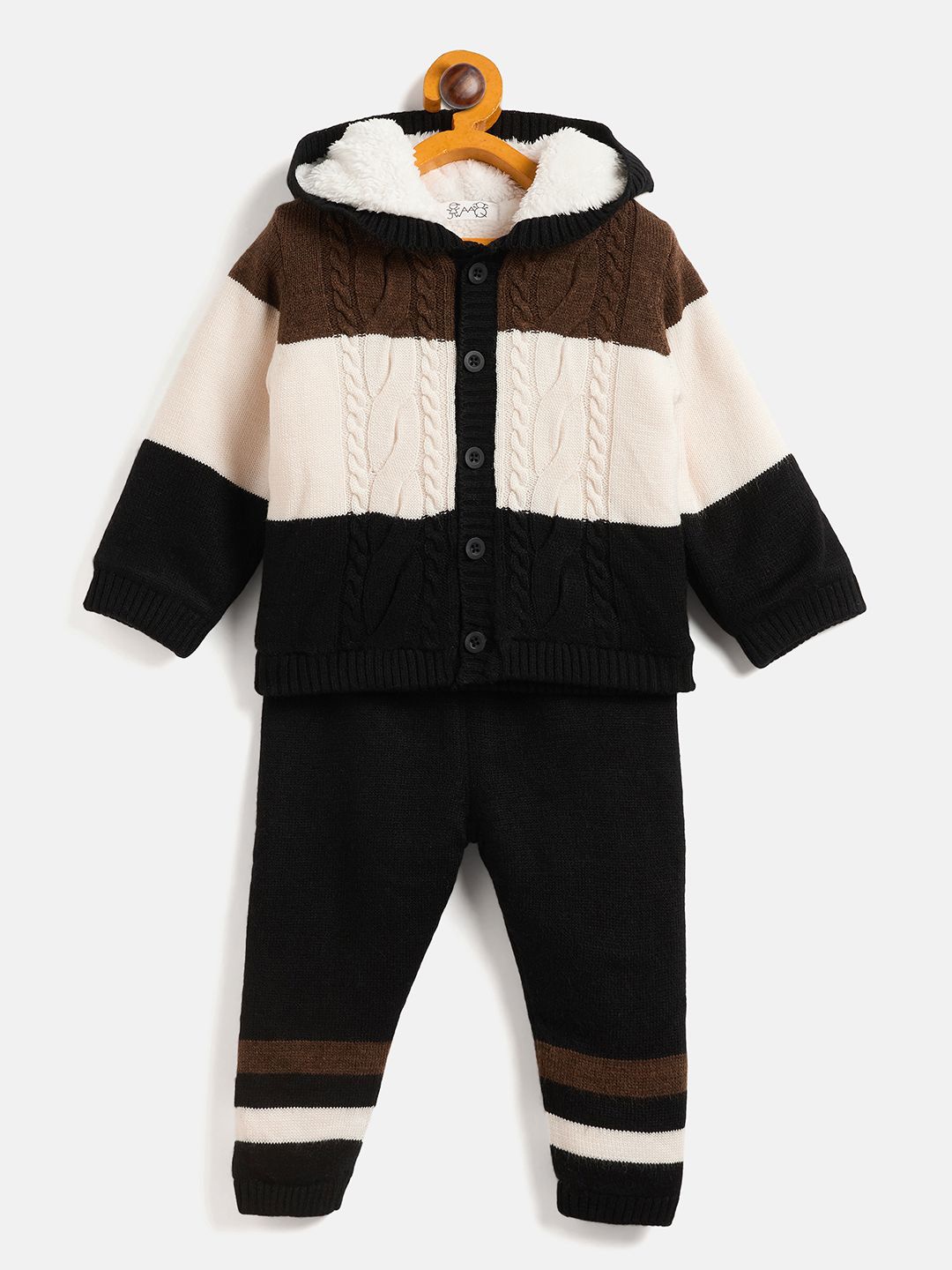 

JWAAQ Kids Unisex Colourblocked Hooded Sweatshirt With Joggers, Brown