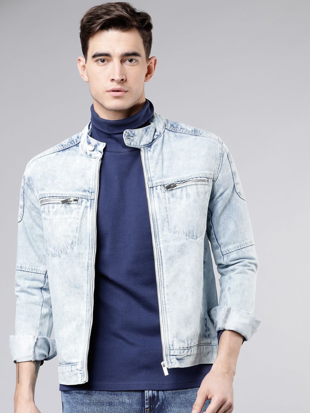 

HIGHLANDER Men Washed Denim Jacket with Embroidered, Blue