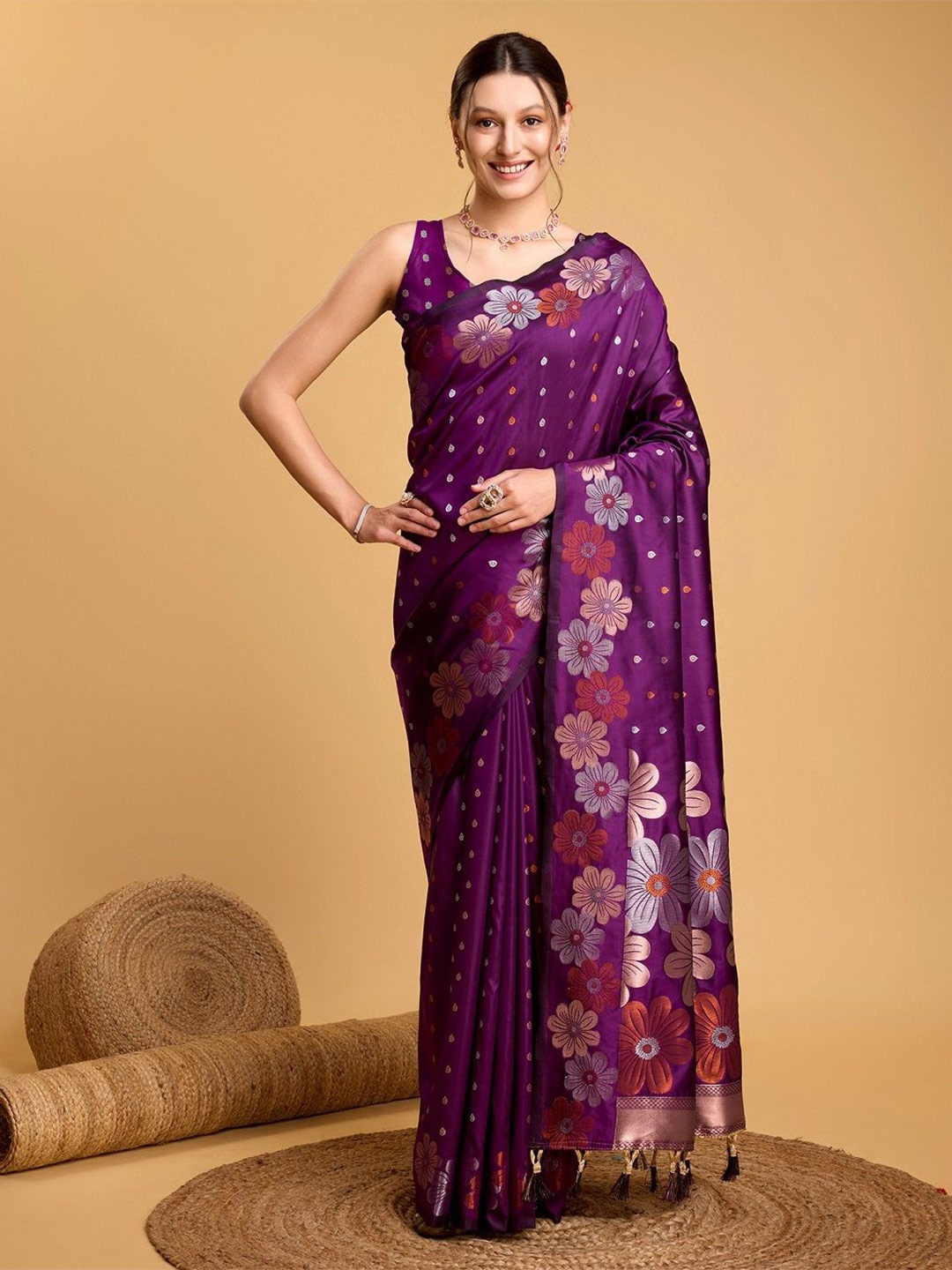 

LEOSAGI Woven Design Zari Pure Silk Banarasi Saree, Purple