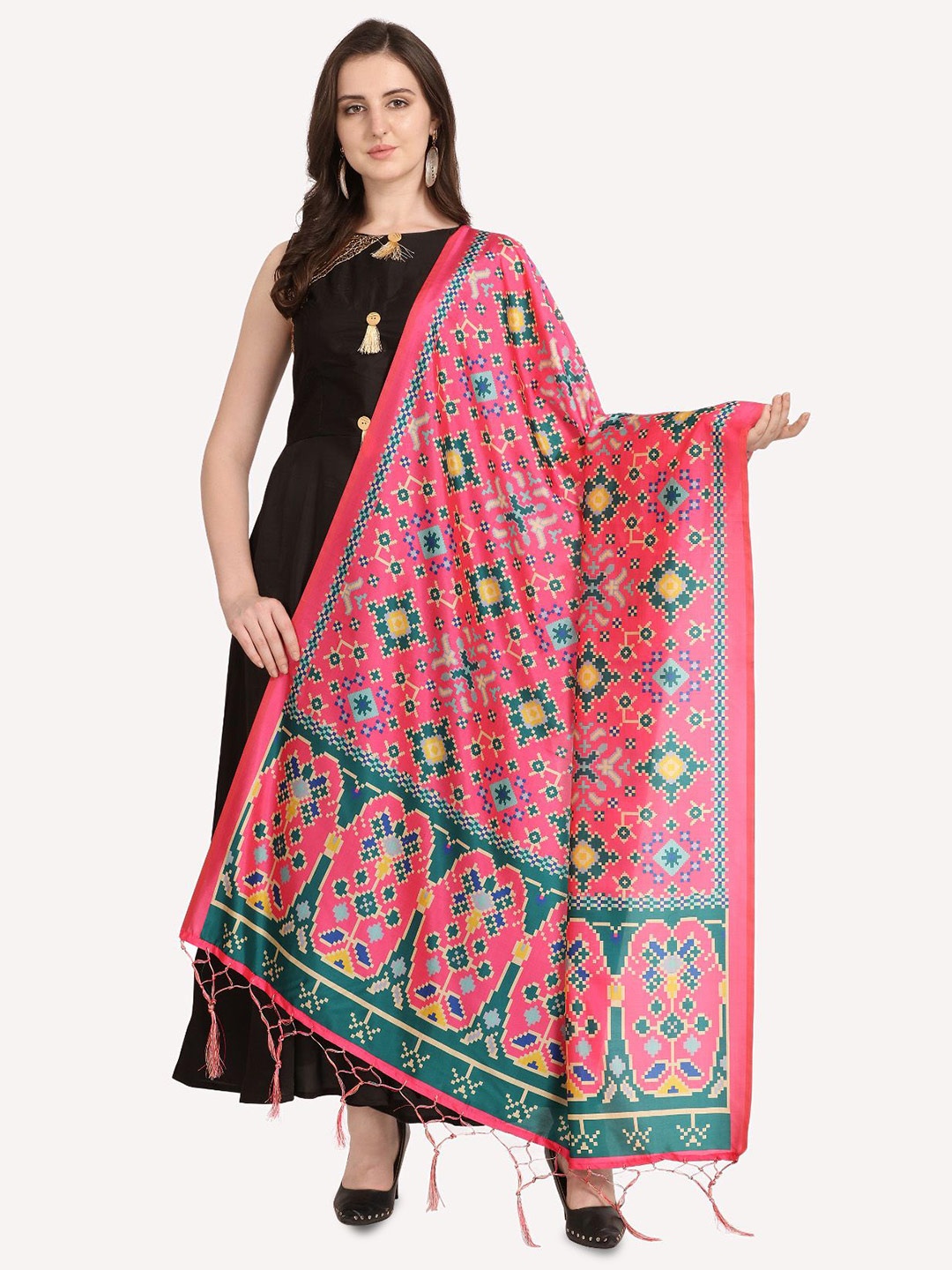 

Kaizen TEXO FAB Ethnic Motifs Digital Printed Assam Silk Dupatta, Pink
