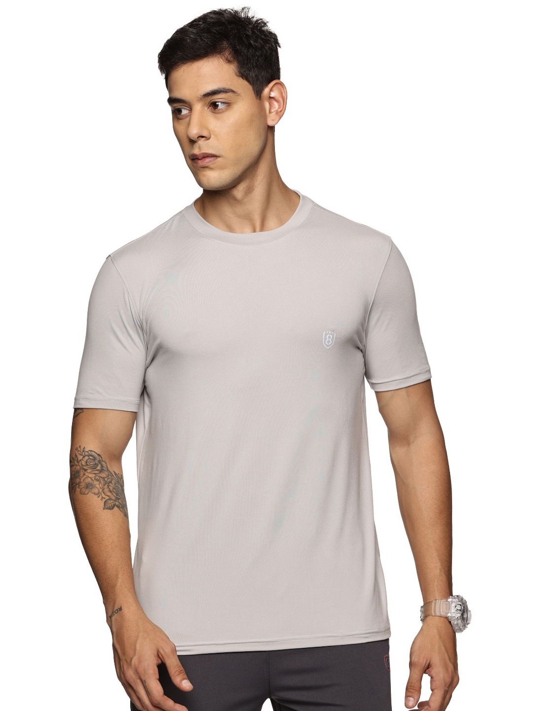 

Domin8 Men Cotton Feel Super Stretchy Round Neck T-Shirt, Grey
