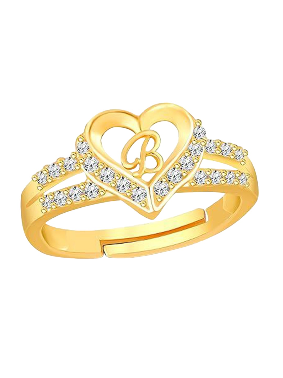 

Lila B Letter Gold-Plated Cubic Zirconia Stone Studded Finger Ring