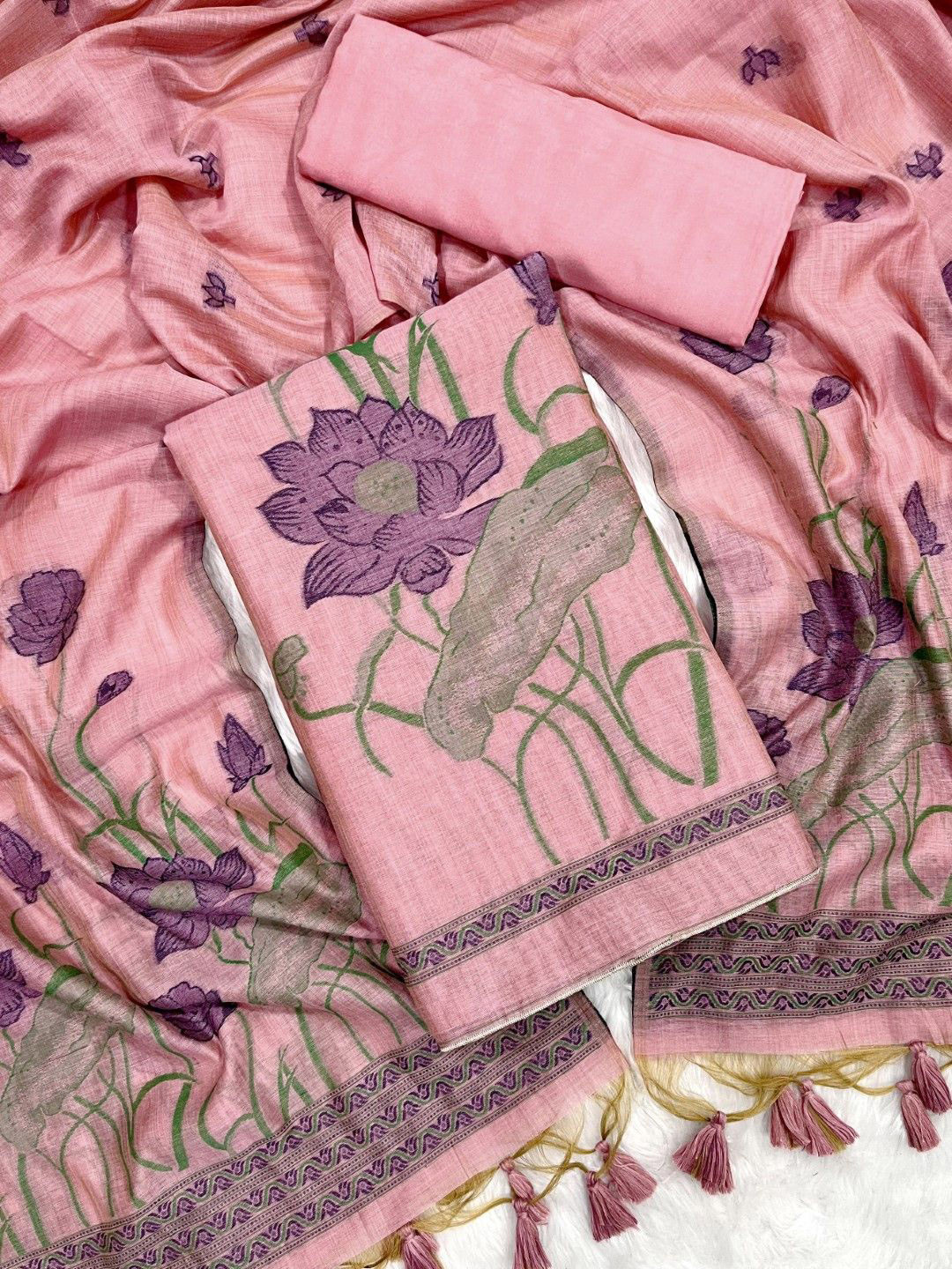 

ZARIMO Floral Embroidered Pure Cotton Unstitched Dress Material, Pink