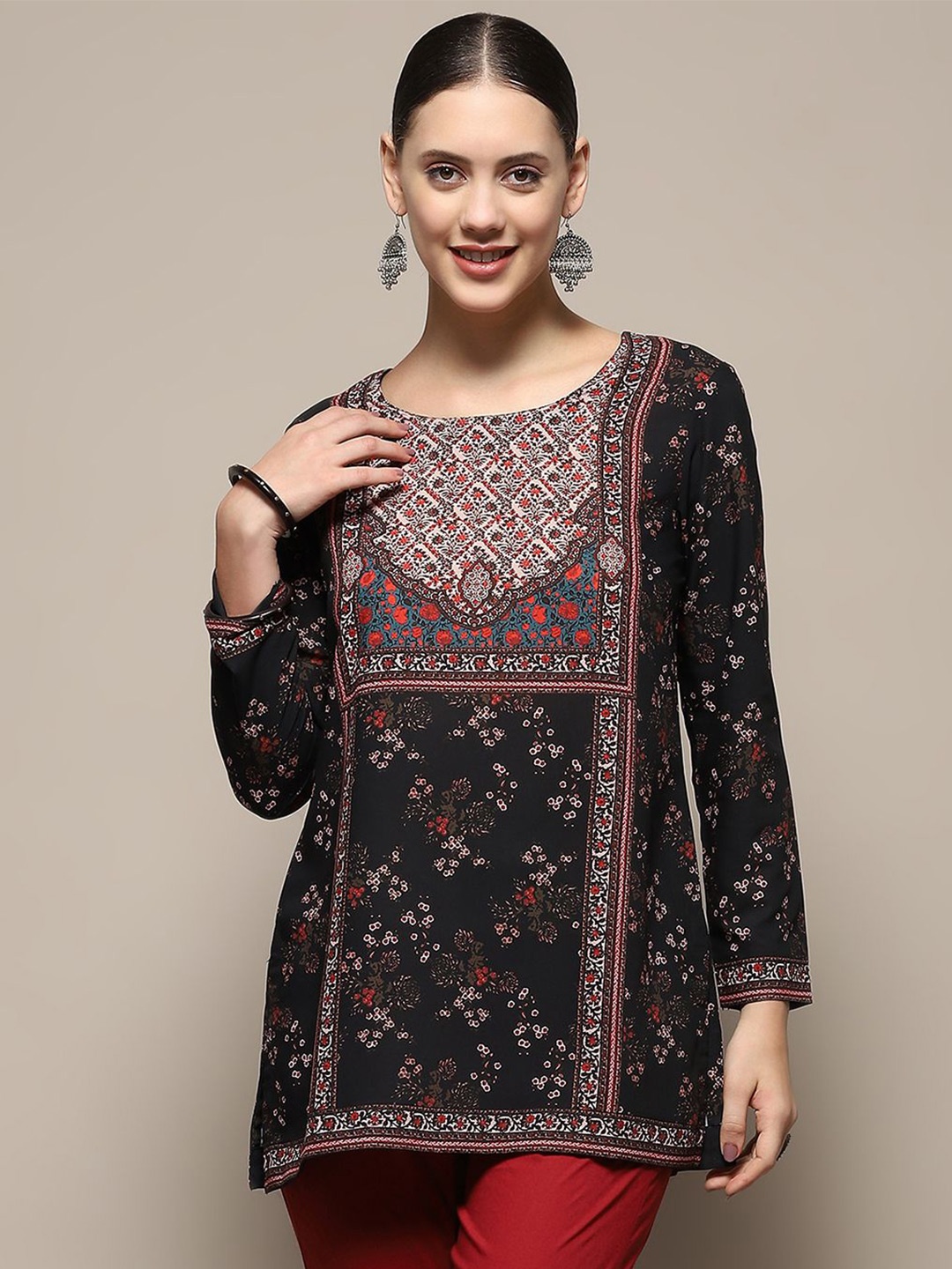 

Biba Ethnic Motifs Printed Panelled Kurti, Black