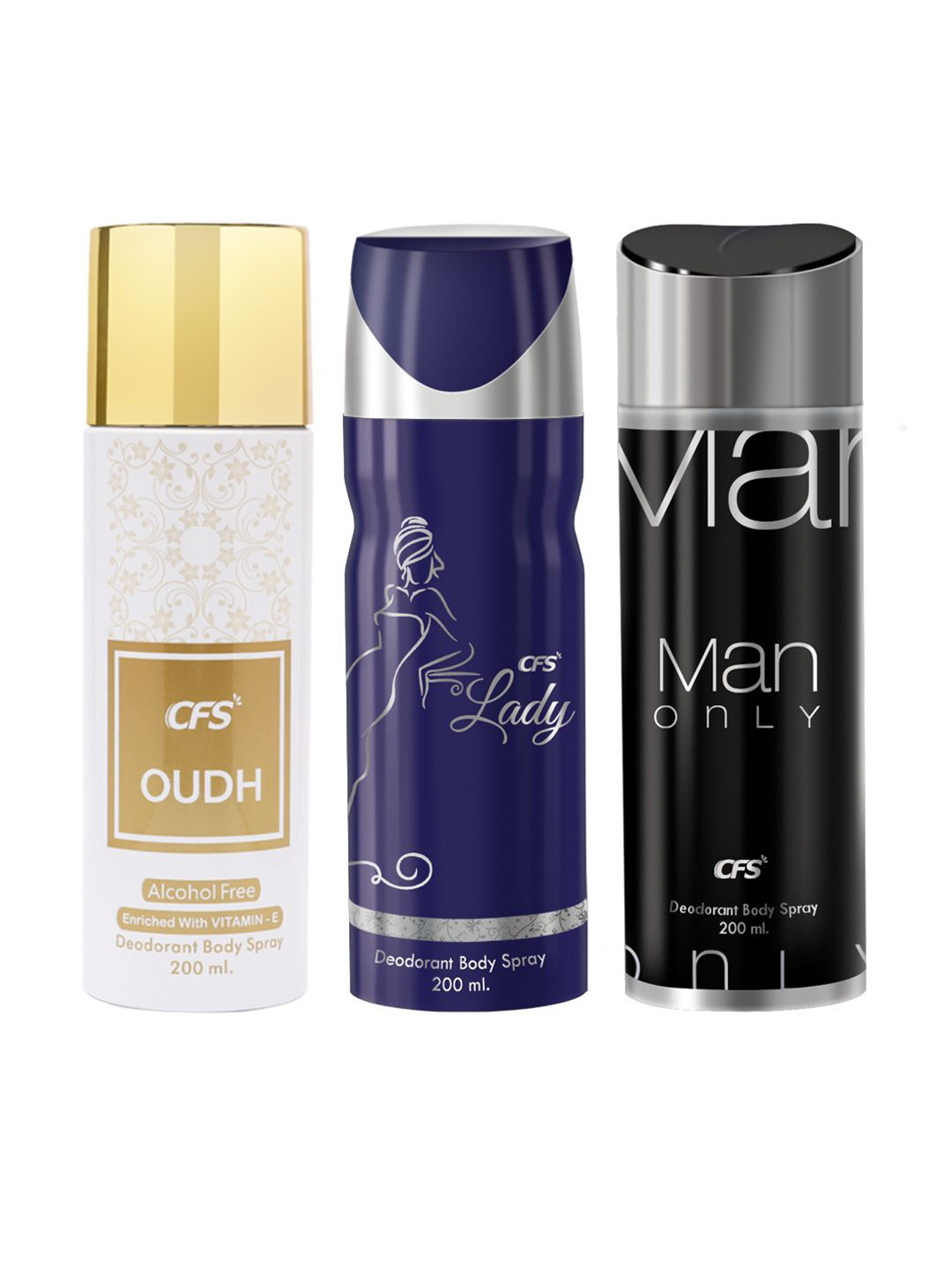 

CFS Set Of 3 Lady Man Only & Oudh Long Lasting Deodorant Body Spray - 200ml Each, Blue