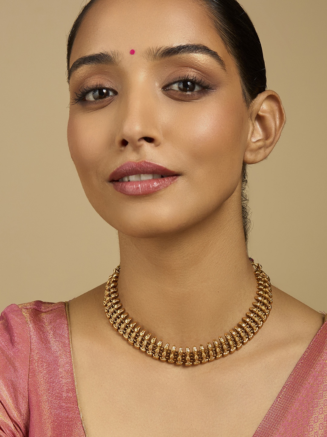 

Kushal's Fashion Jewellery Gold-Plated Artificial Stones Studded Antique Necklace