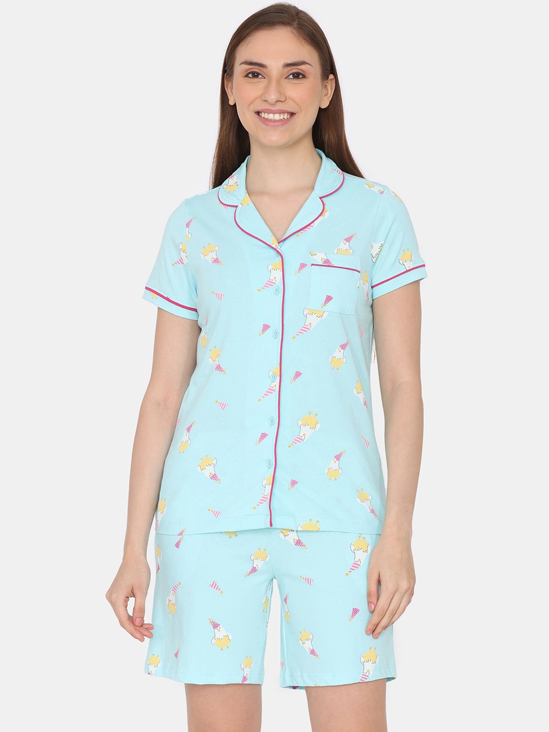 

Zivame Women Abstract Printed Night suit, Blue