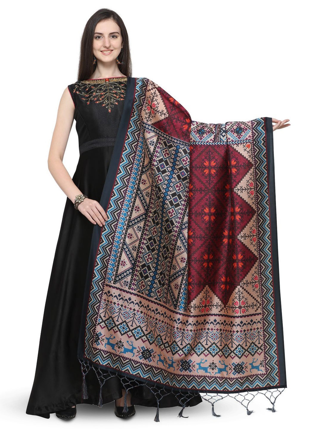 

Kaizen TEXO FAB Ethnic Motifs Printed Assam Silk Dupatta, Blue